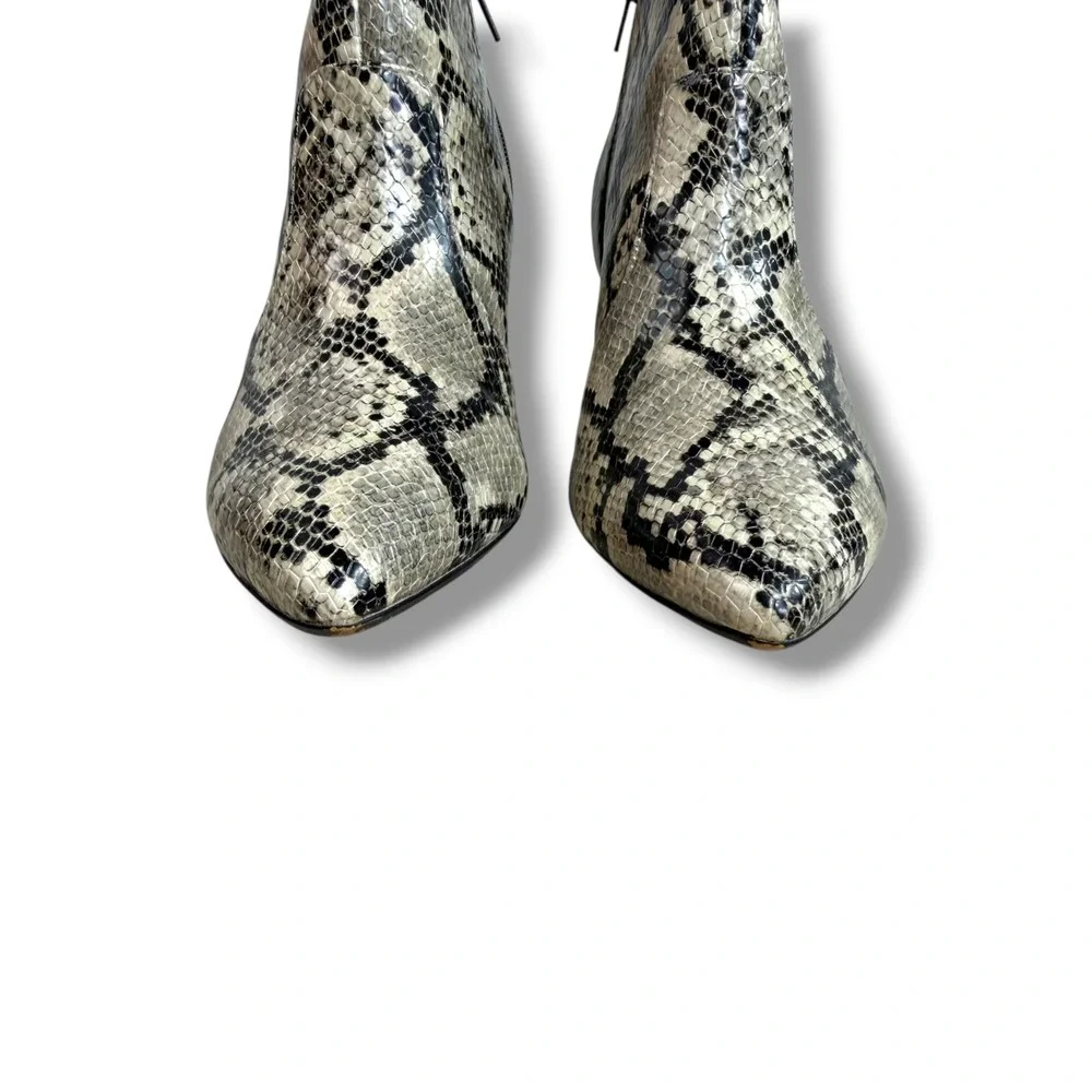 Clarks Linvale Judith Taupe Snake Print Pointed Toe Kitten Heel Ankle Boots 8W